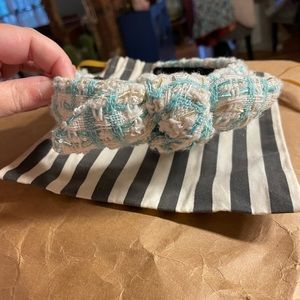 Lele Sadoughi One of a Kind Sample Blue White Gold Tweed Slim Bow Headband